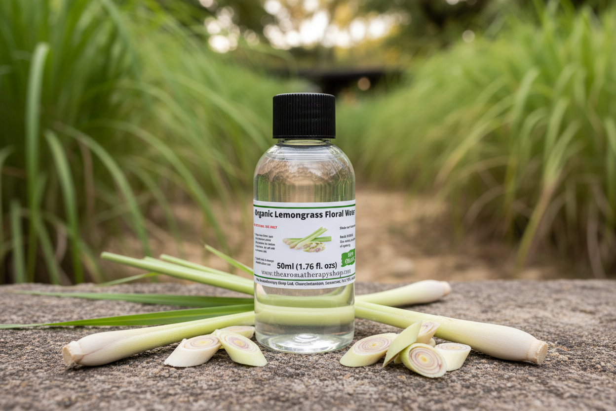 Organic Lemongrass Floral Water 50ml in natural outdoor setting