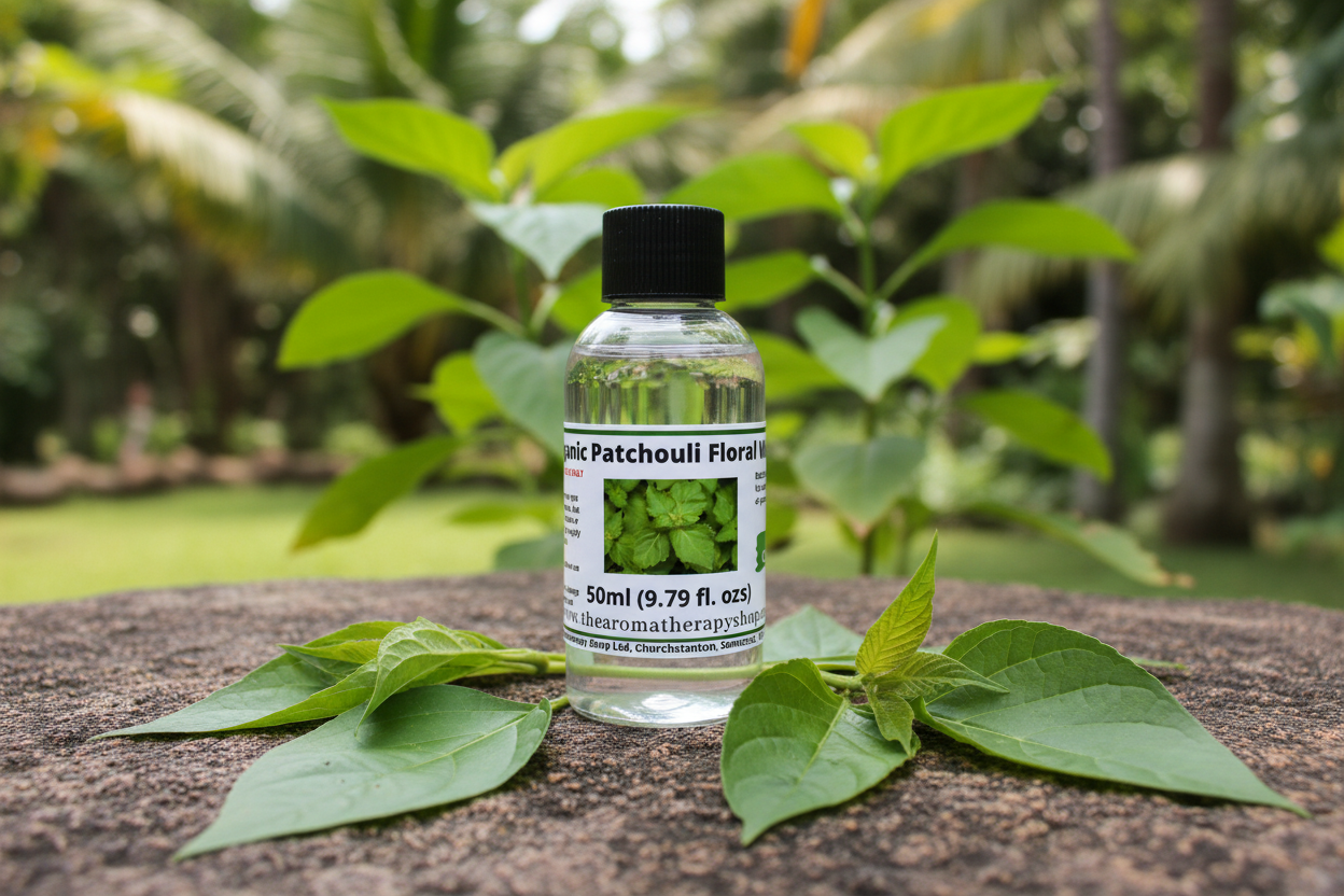 Organic Patchouli Floral Water 50ml in natural outdoor setting