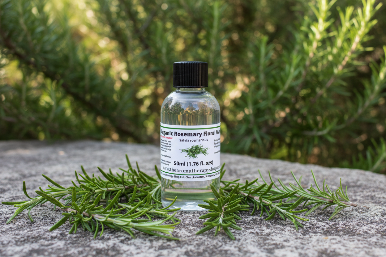 Organic Rosemary Floral Water 50ml in natural outdoor setting