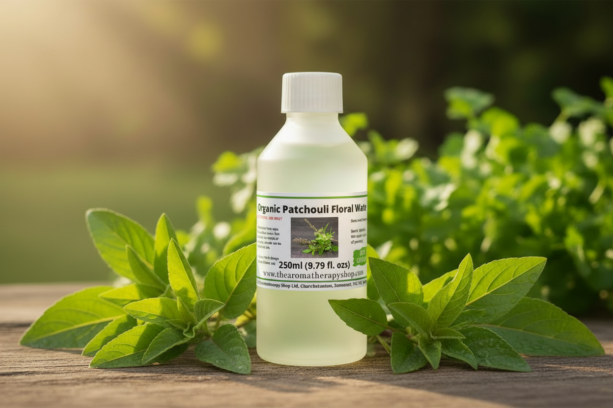 Patchouli Floral Water 250ml bottle in sunny garden