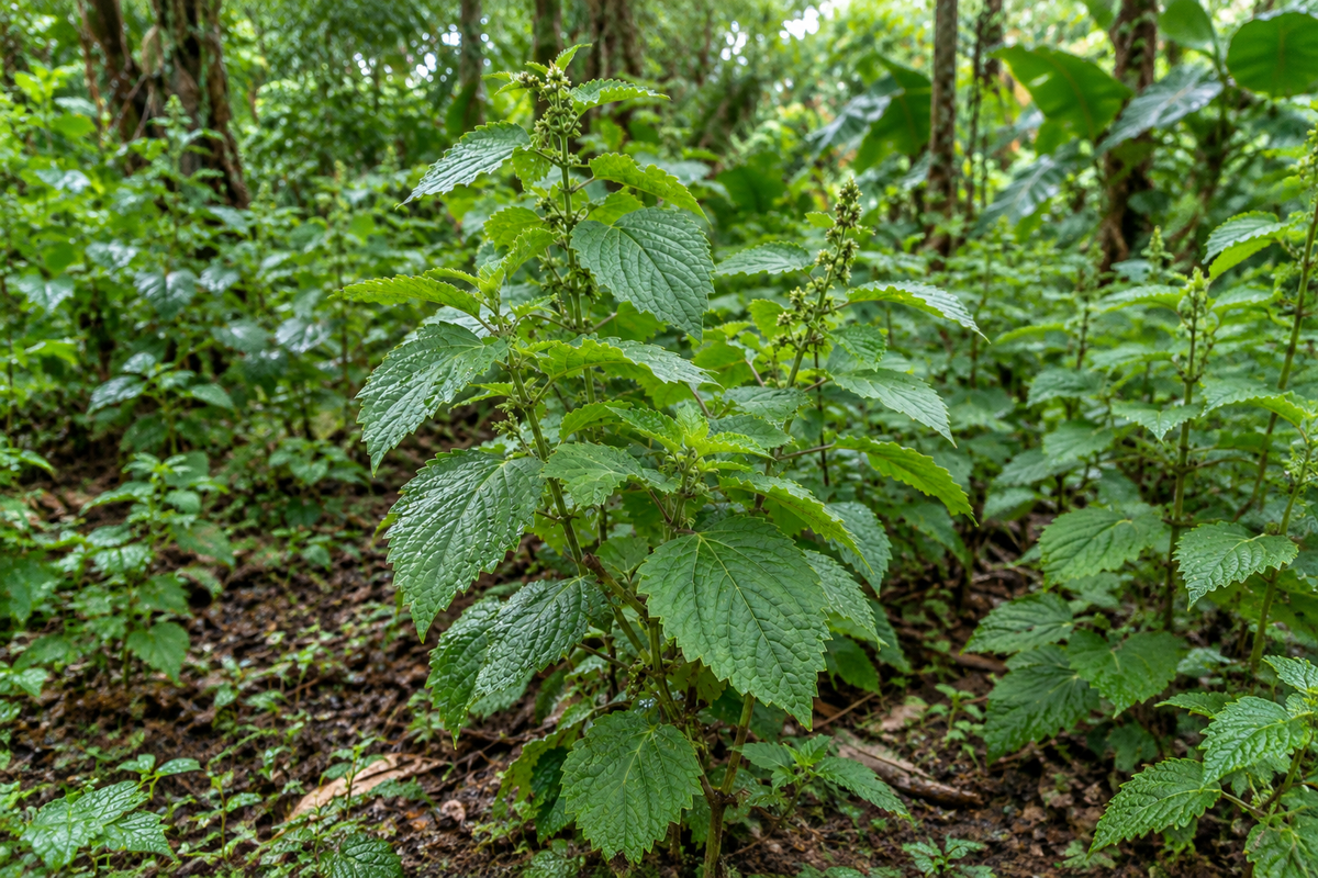 Patchouli plant in a natural tropical setting, 3:2 landscape