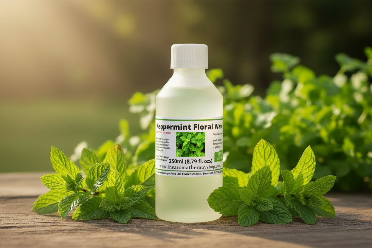 Peppermint Floral Water 250ml bottle in sunny garden