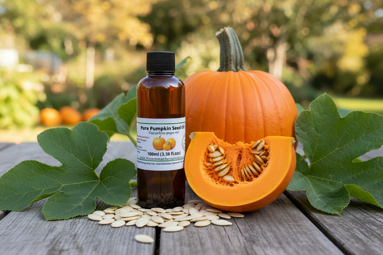 Pumpkin Seed Oil outdoor product image with large pumpkin