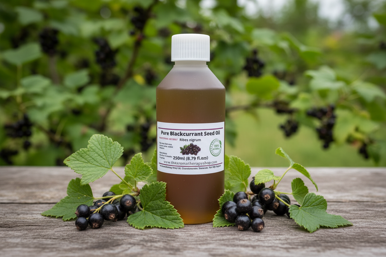 Pure Blackcurrant Seed Oil 250ml in natural garden setting