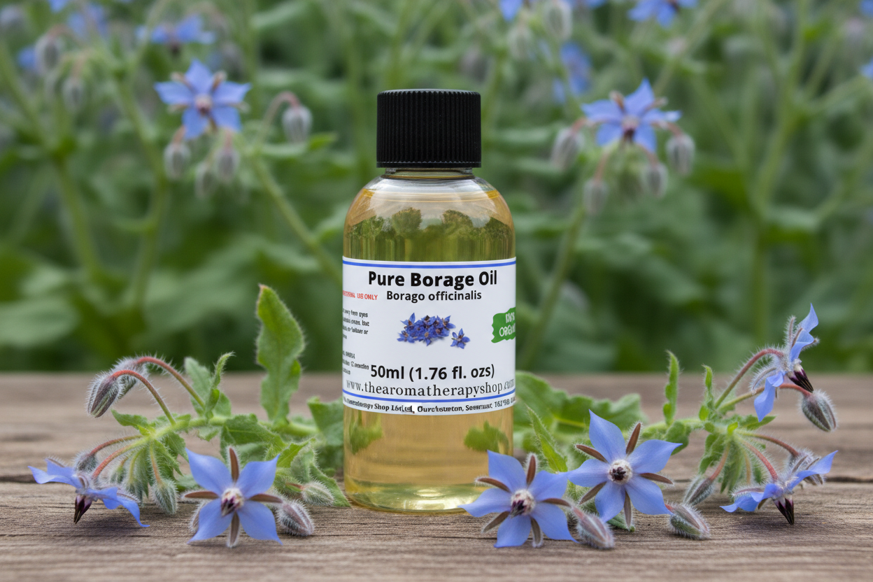 Pure Borage Oil 50ml in natural garden setting