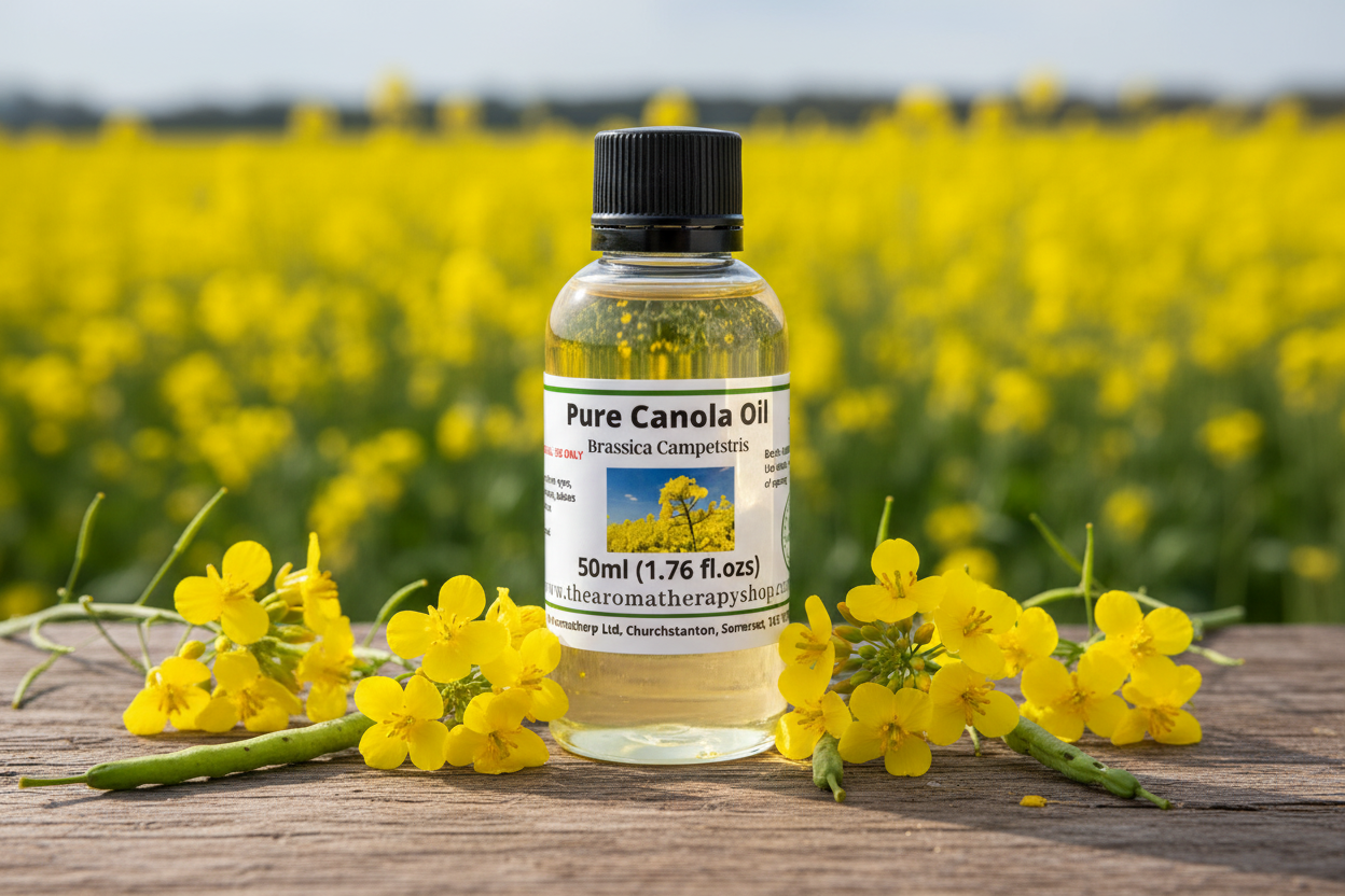 Pure Canola Oil 50ml in natural countryside setting