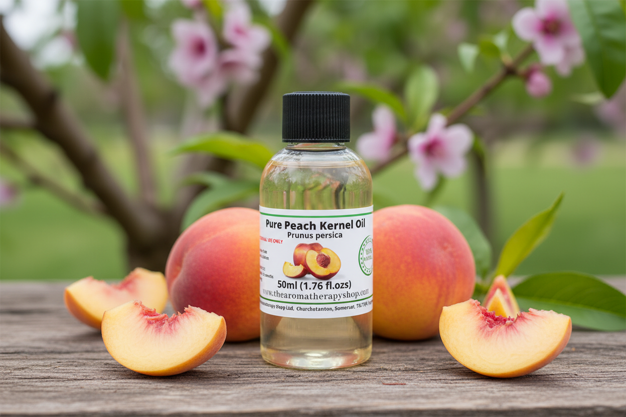 Pure Peach Kernel Oil 50ml outdoor product photography with very light oil