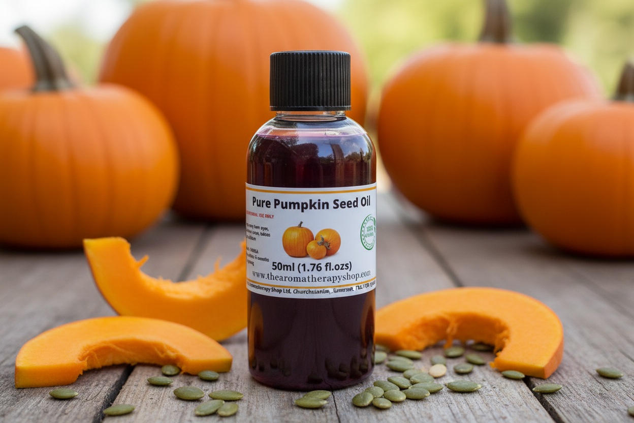 Pure Pumpkin Seed Oil 50ml with normal-sized pumpkins