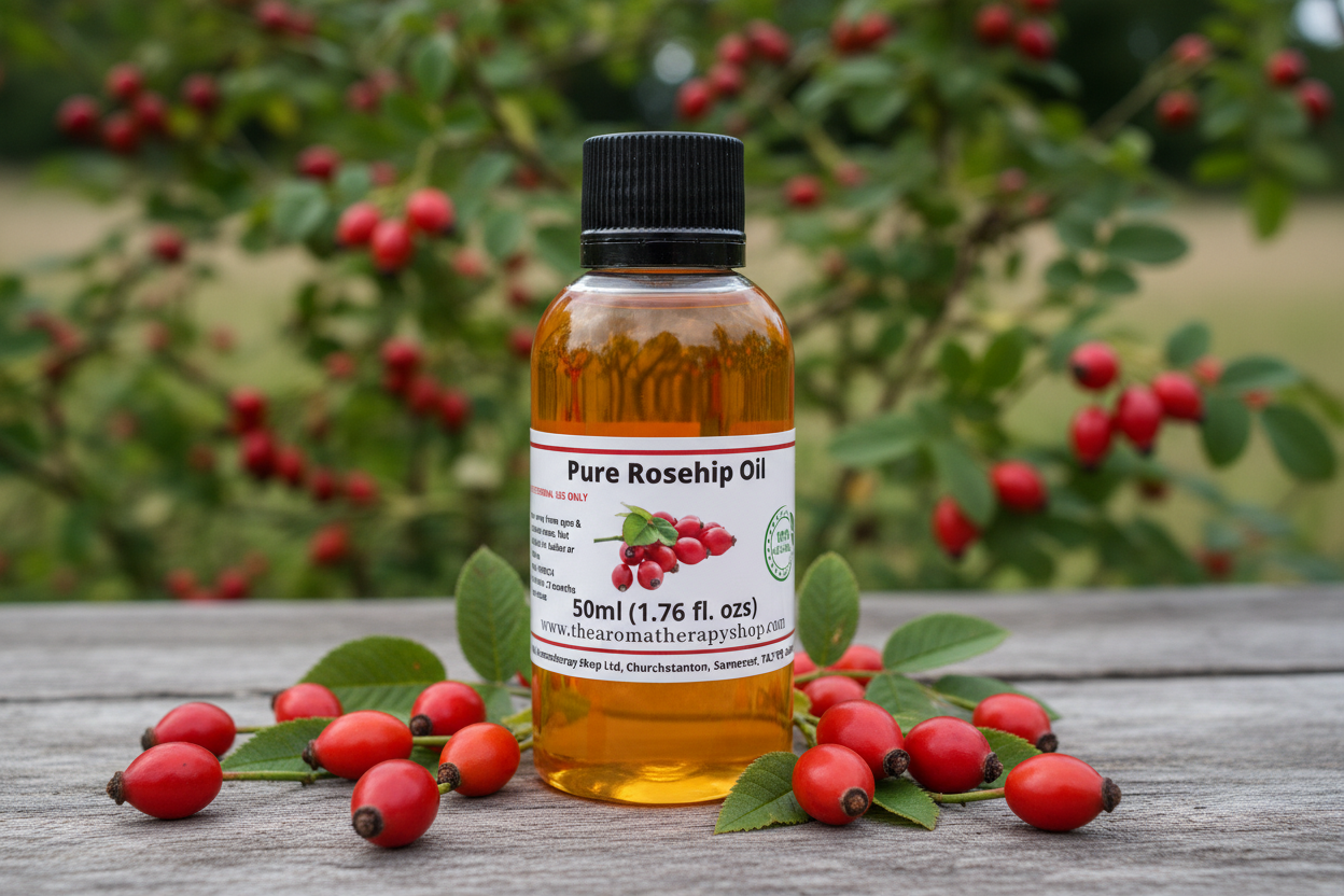 Pure Rosehip Oil 50ml in natural countryside setting