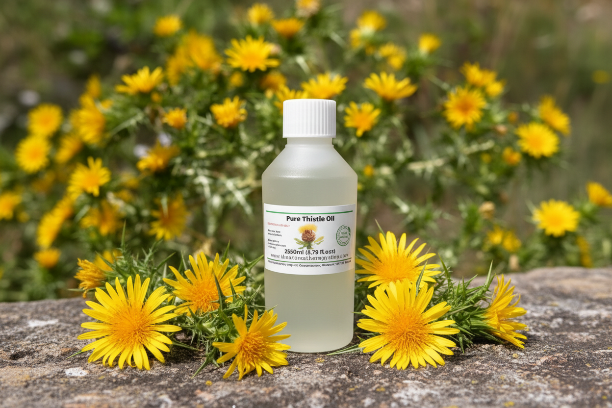 Pure Thistle Oil with yellow safflowers