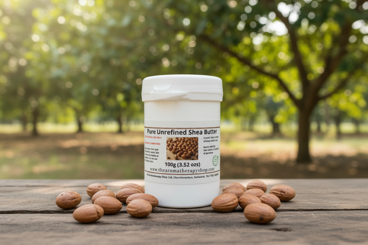 Pure Unrefined Shea Butter 100g white snap secure pot outdoor product photography