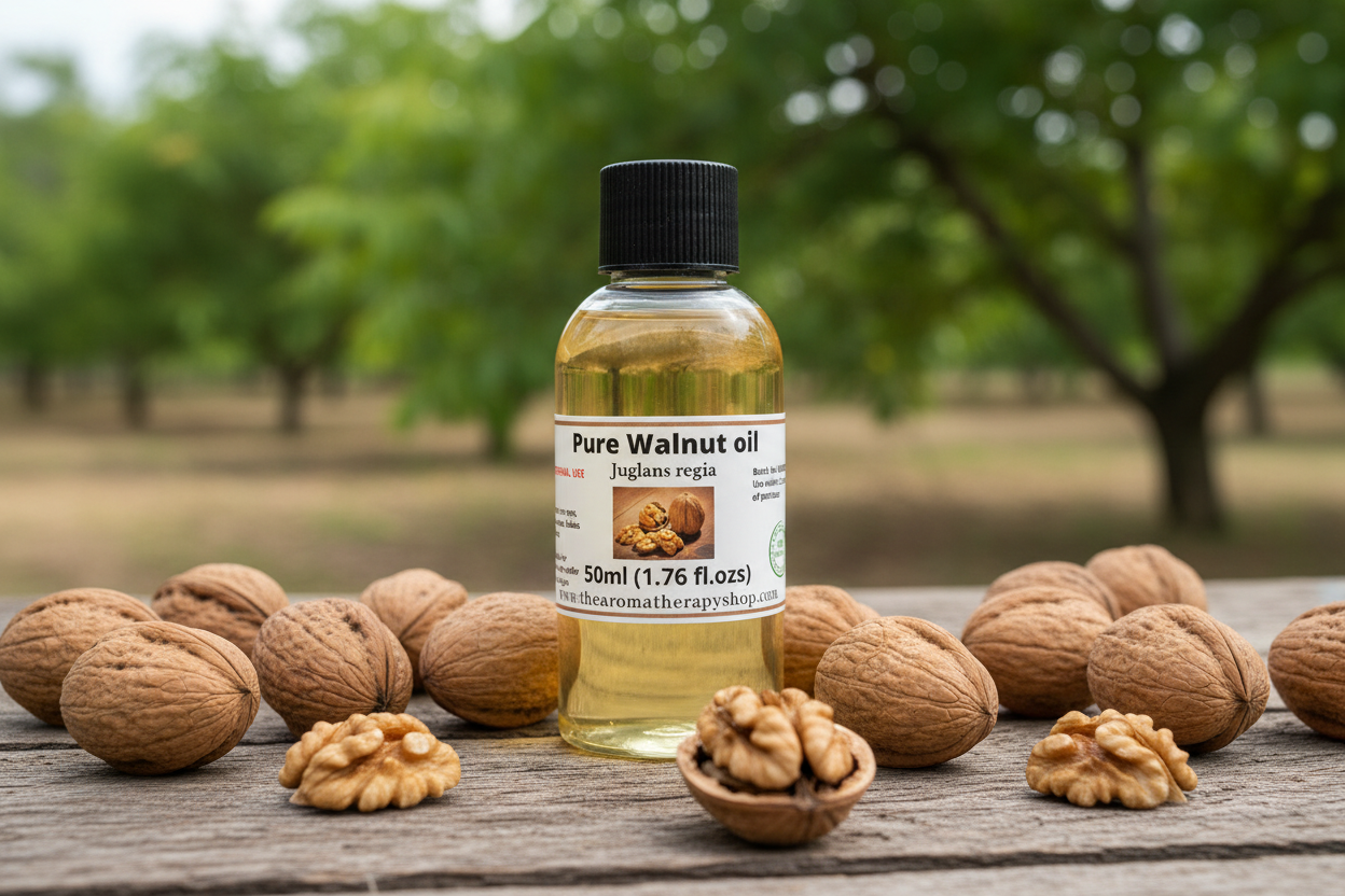 Pure Walnut Oil 50ml in natural orchard setting
