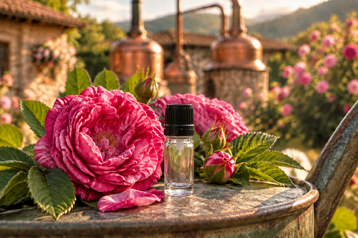 Raduga Rose 1ml showcase, bottle matched to licorice reference