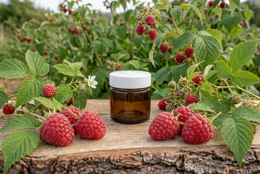 Raspberry showcase rebuilt with fewer, larger foreground fruits around the approved jar