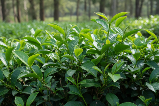 Realistic Camellia sinensis green tea leaves