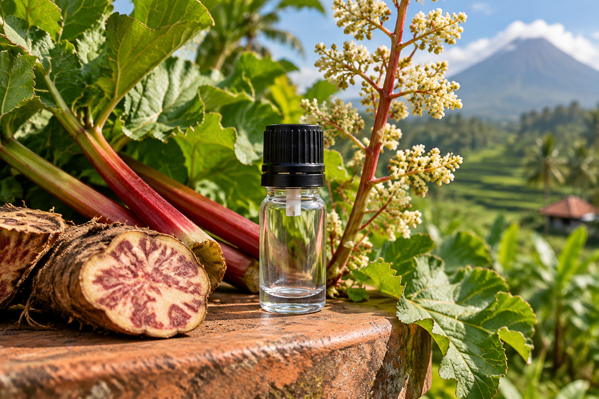 Rheum officinale 1ml showcase, Indonesian volcano background