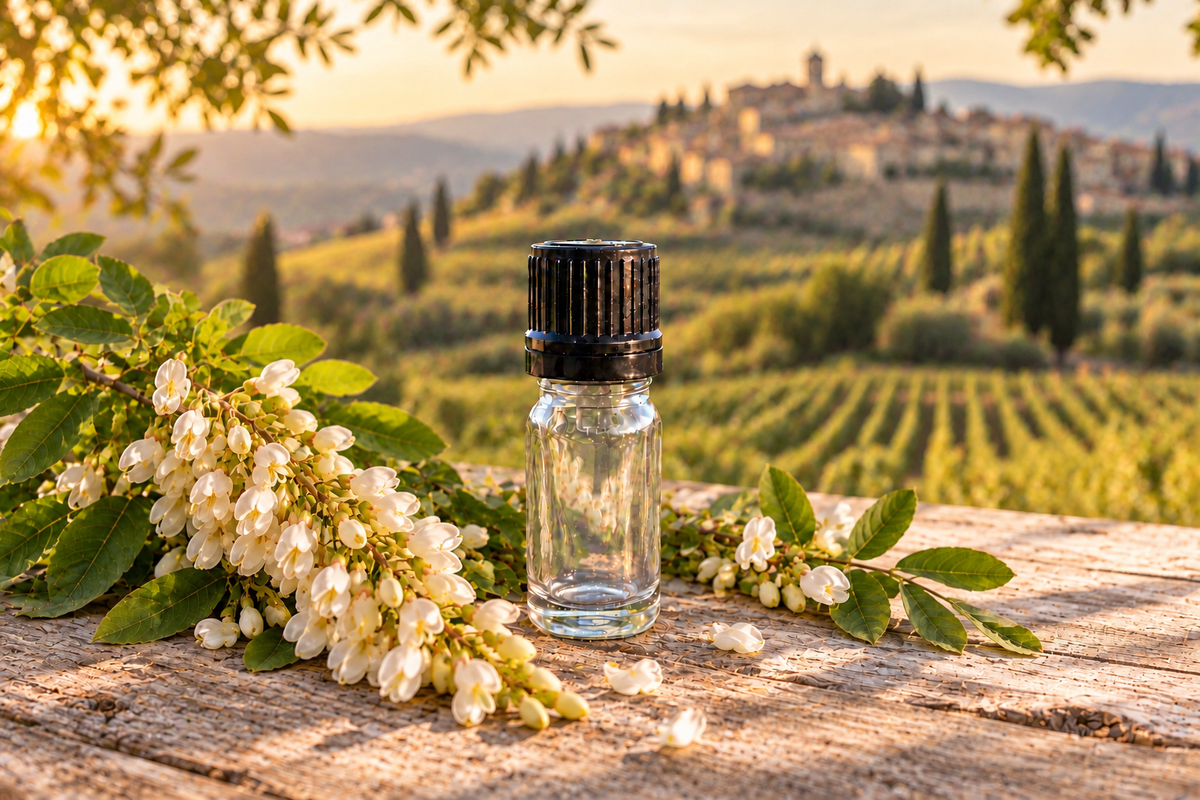 Robinia pseudoacacia 5ml showcase, new French vineyard background