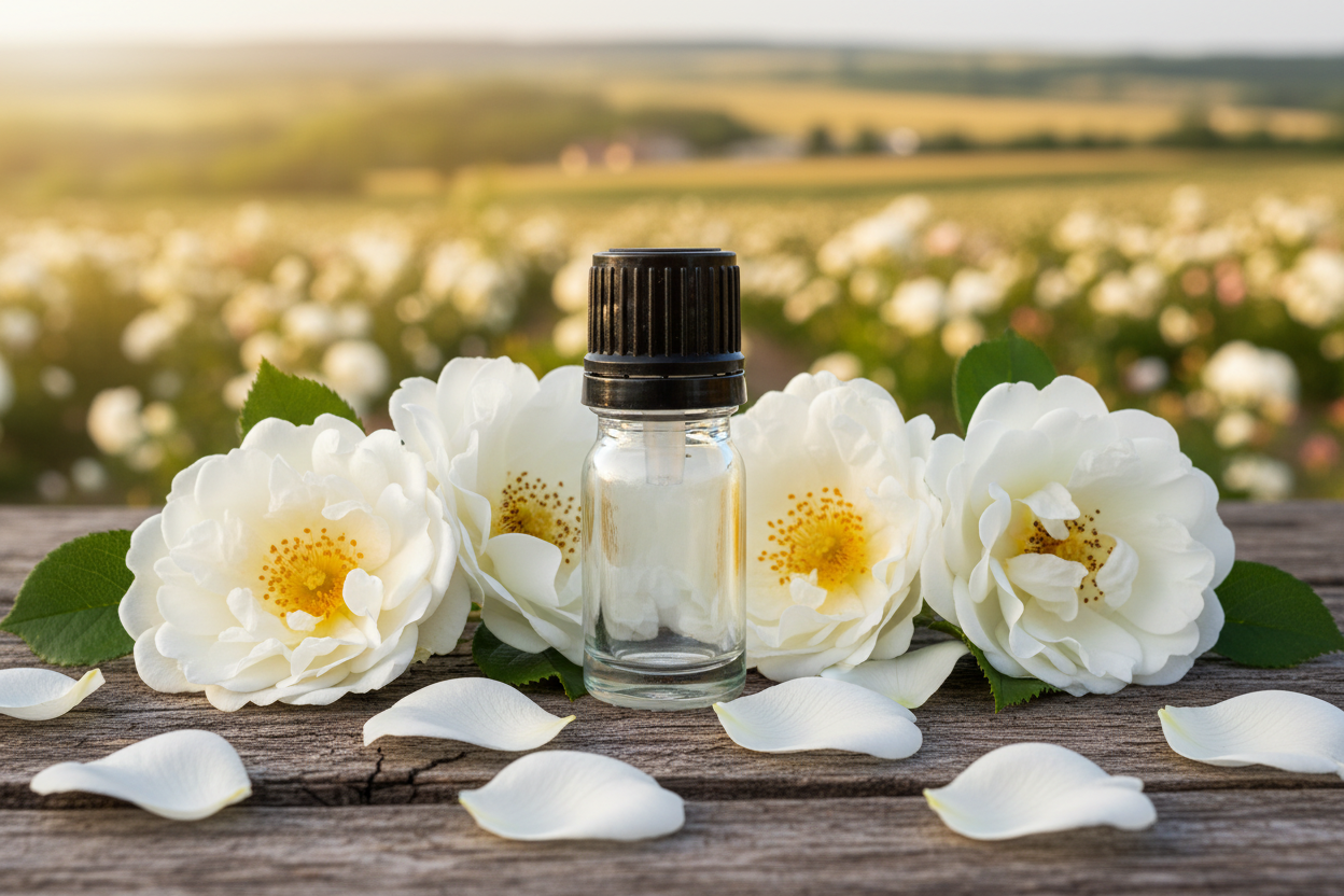 Rosa Alba Pure White Moldovan Background 1ml Bottle Showcase