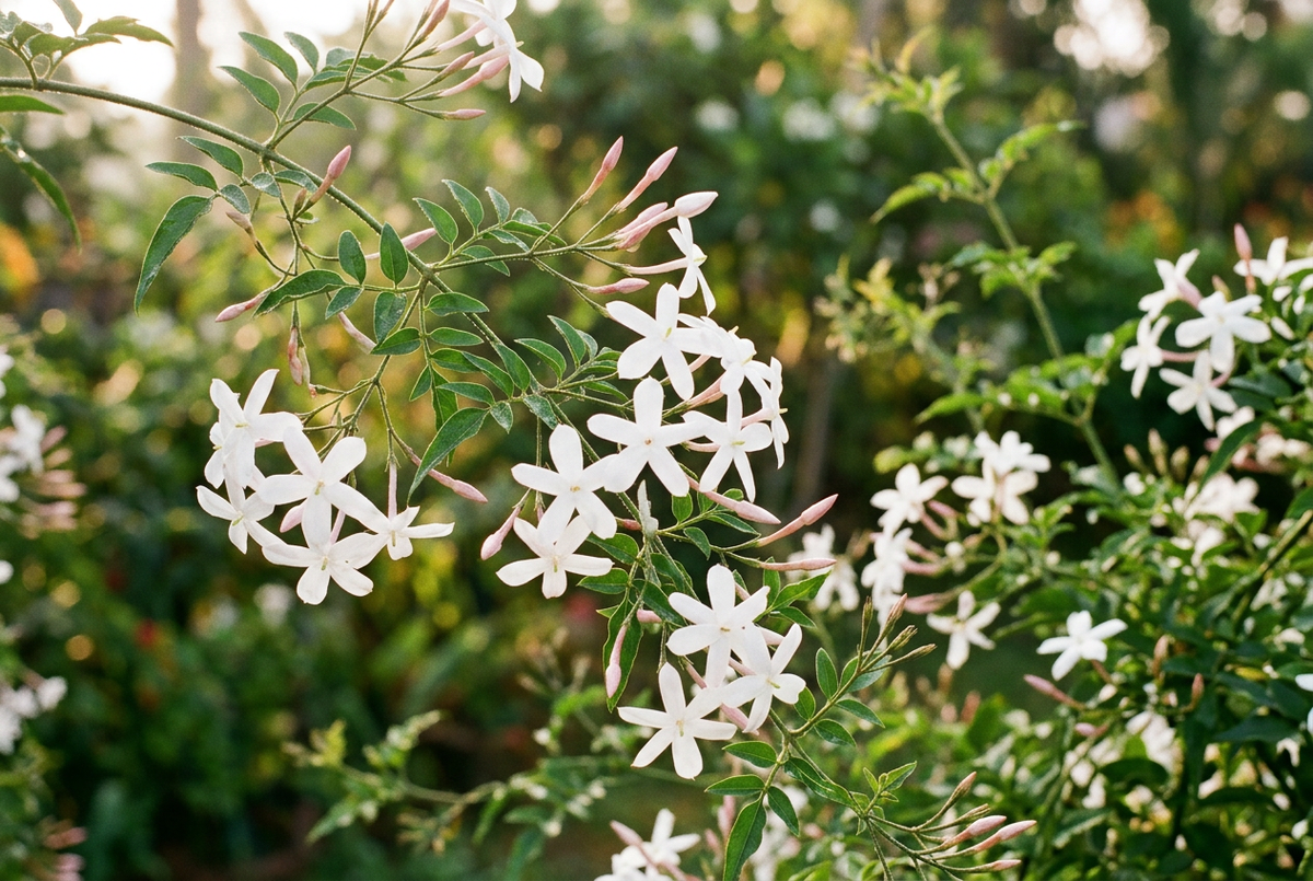 Royal Jasmine Bloom showcase in a natural Indian garden, without bottles or packaging