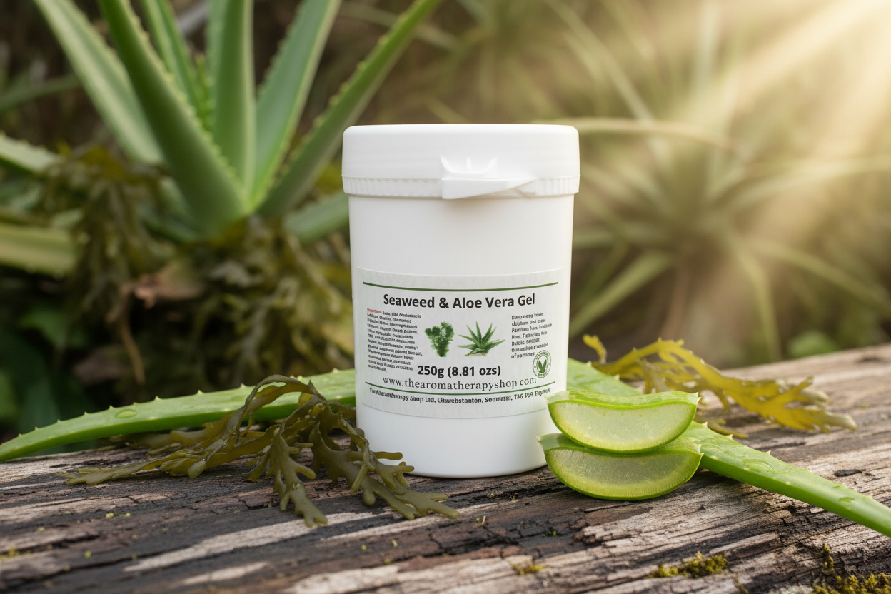 Seaweed and Aloe Vera Gel 250g white pot on sunny outdoor surface