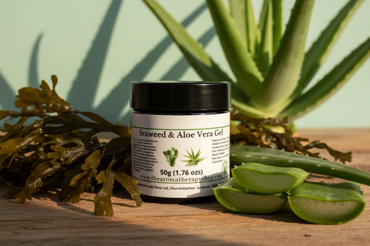 Seaweed and Aloe Vera Gel 50g dark amber jar with black screw top lid