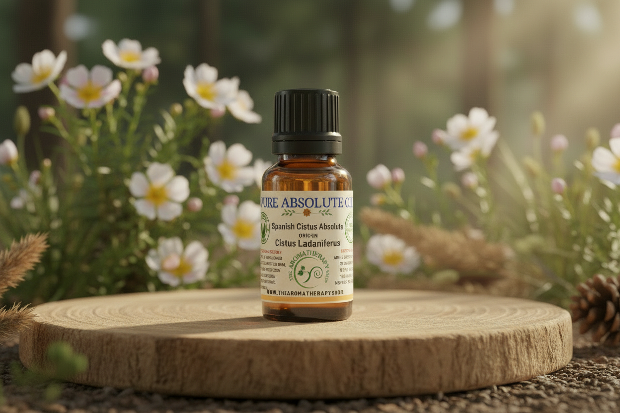 Spanish Cistus Absolute with rock rose background