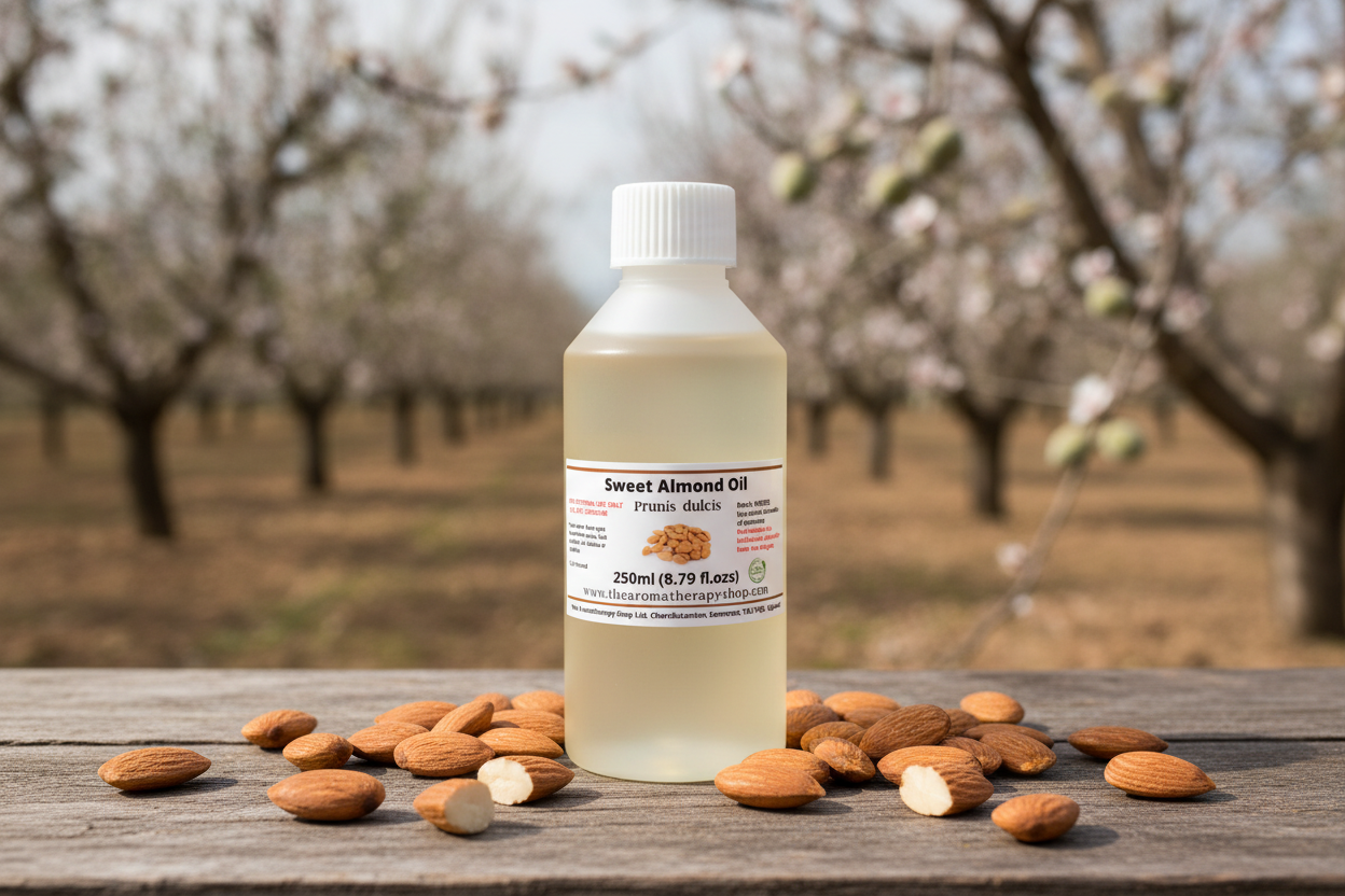 Sweet Almond Oil 250ml in natural outdoor setting
