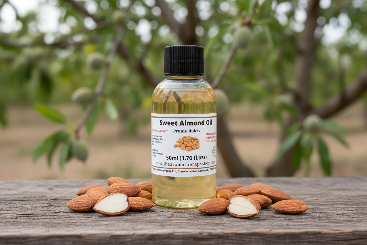 Sweet Almond Oil 50ml in natural orchard setting