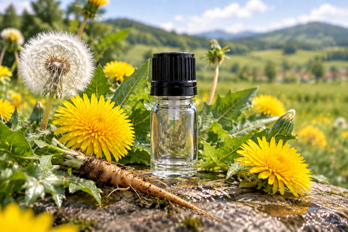 Taraxacum officinale 1ml showcase, with dandelion root