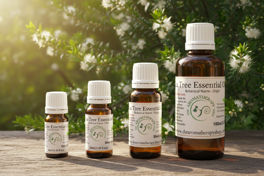 Tea Tree Essential Oil bottles showcase