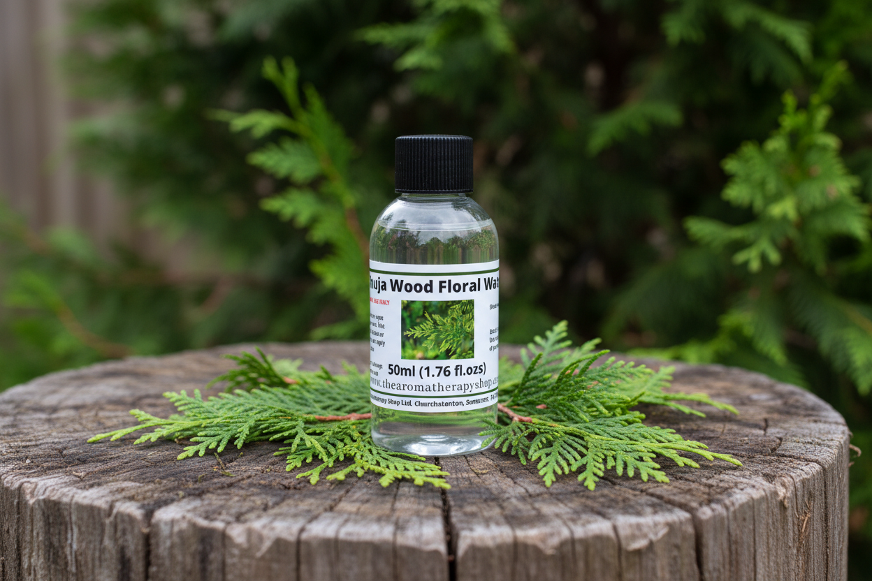 Thuja Wood Floral Water bottle in natural outdoor setting