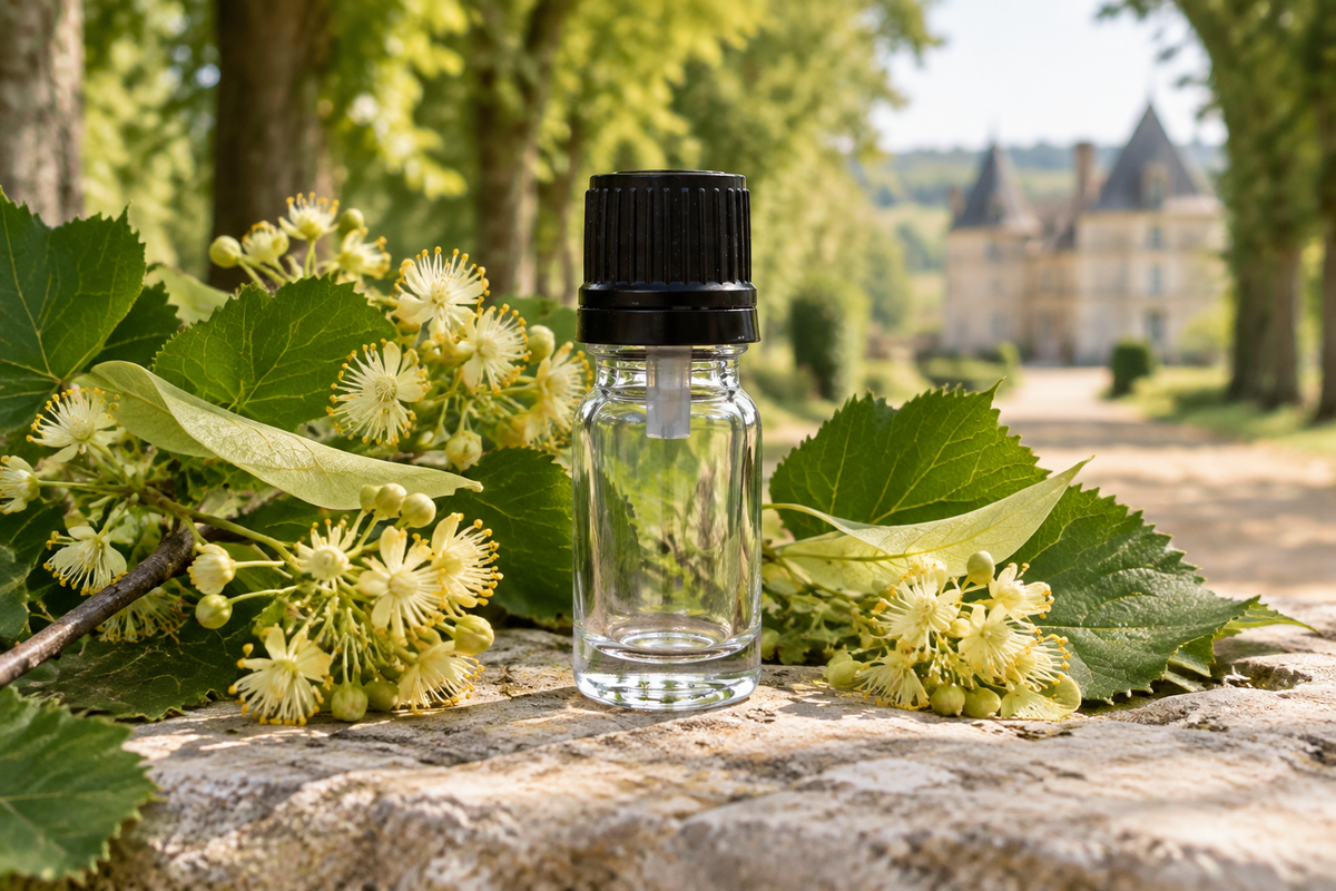 Tilia cordata 1ml showcase, French chateau avenue background