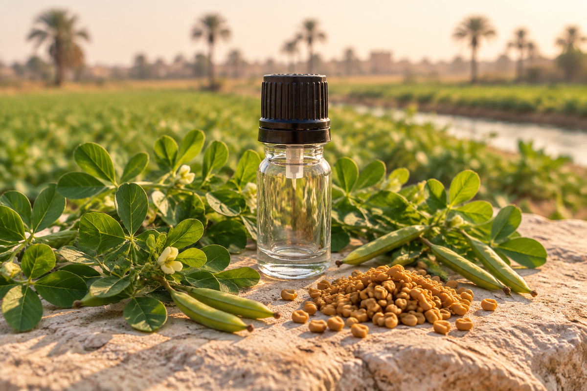 Trigonella foenum-graecum 1ml showcase, Egyptian Nile Delta background