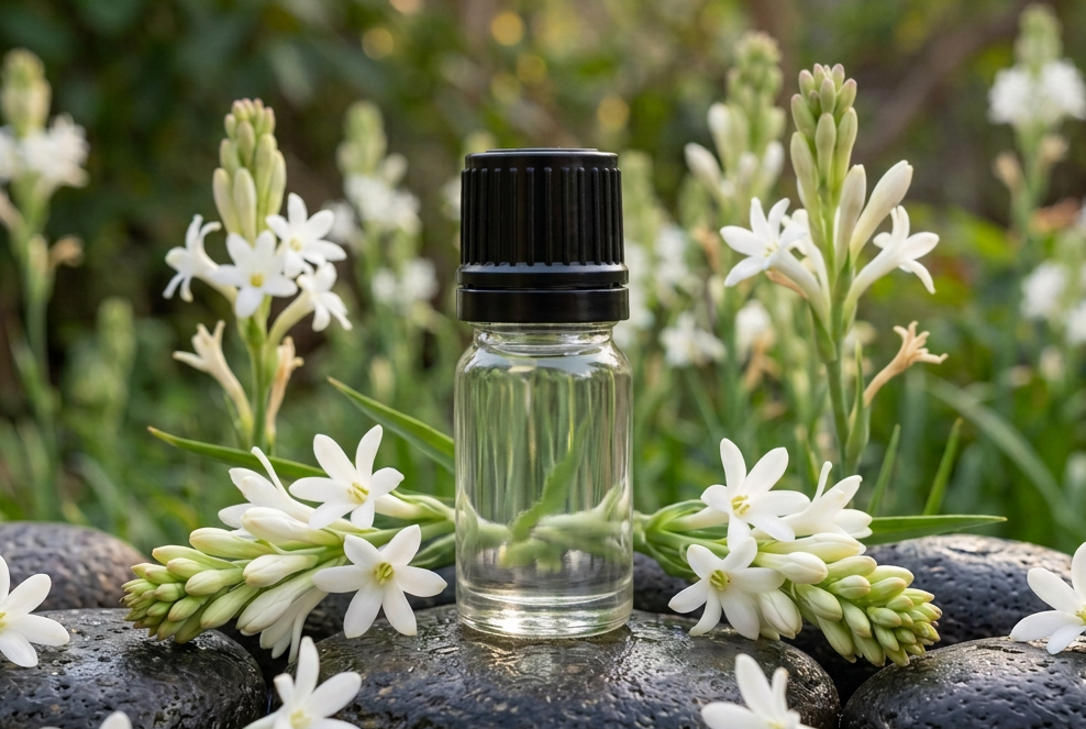 Tuberose showcase with the bottle label removed