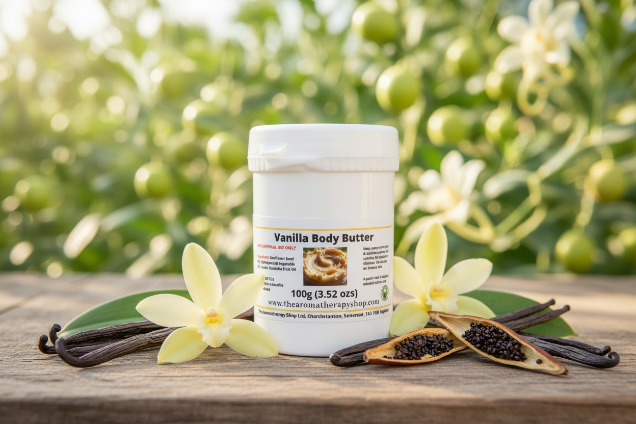 Vanilla Body Butter 100g outdoor product photography - updated label