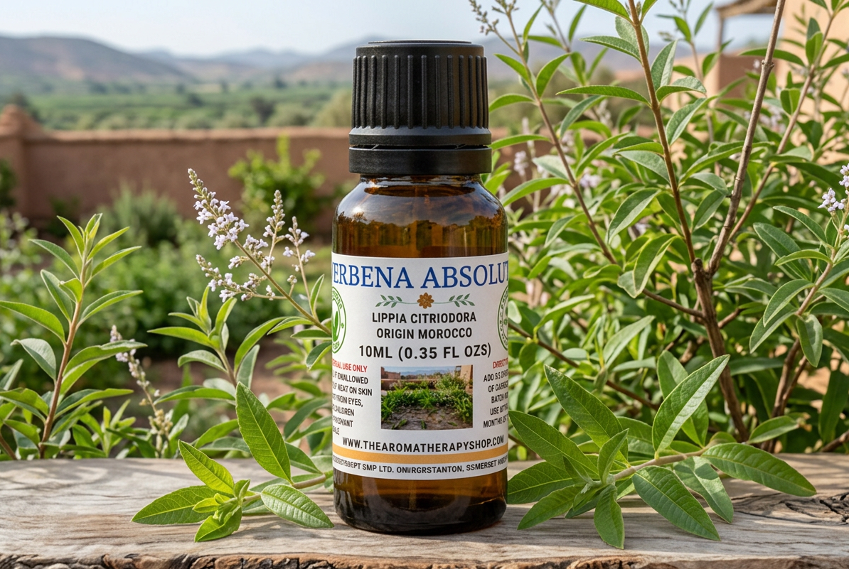 Verbena Absolute showcase with a new Moroccan background and natural olive-wood surface