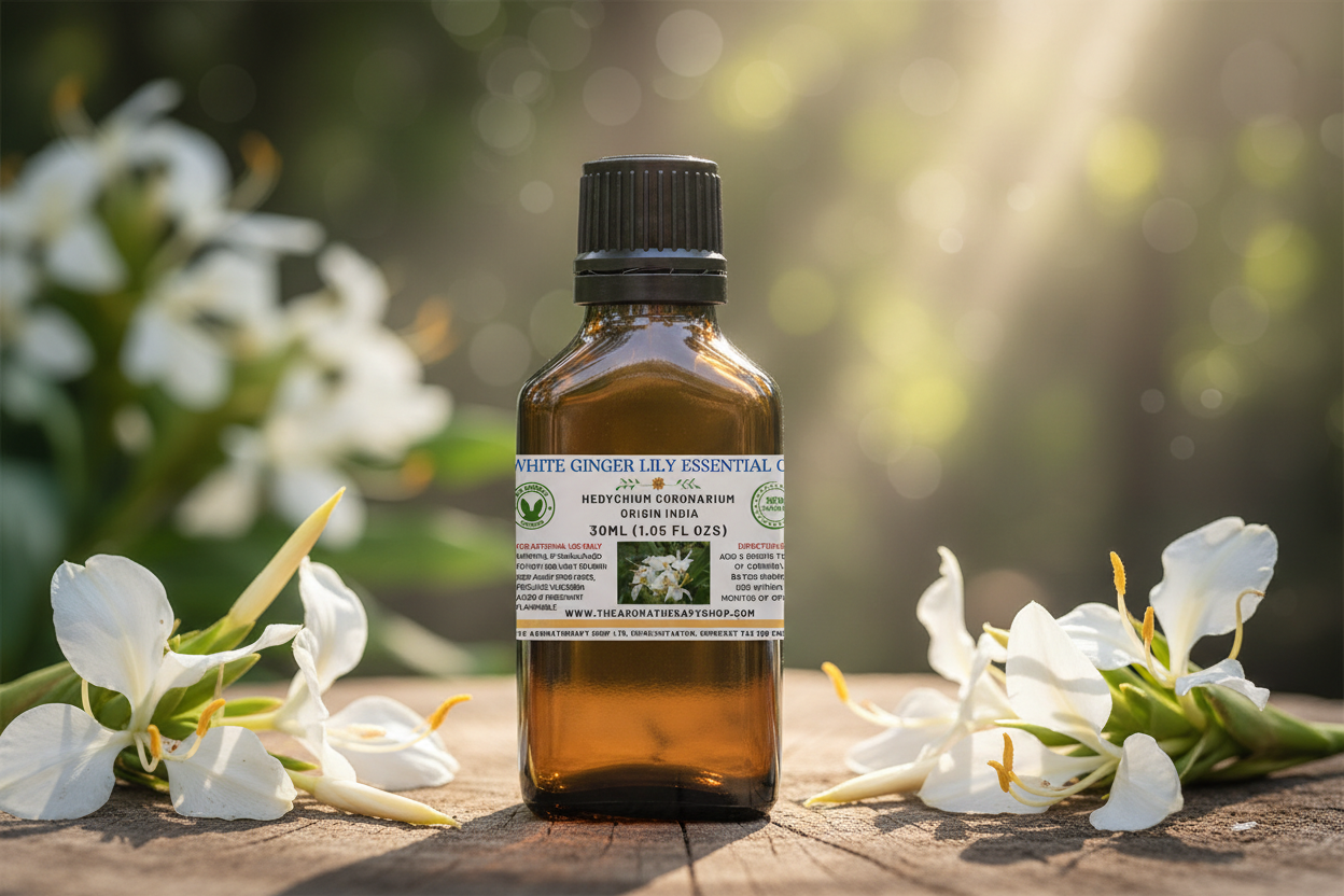 White Ginger Lily Essential Oil 30ml with correct label proportions