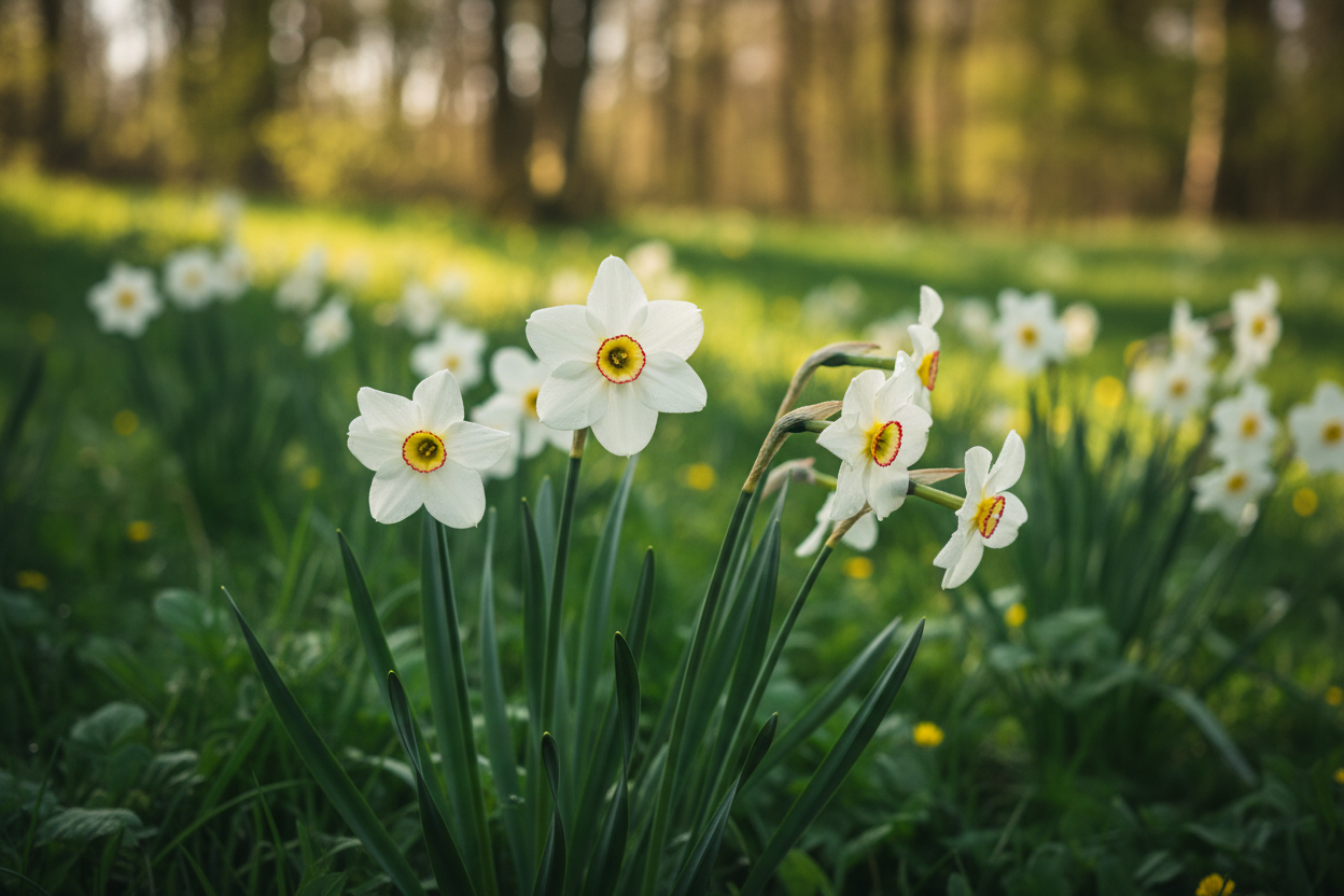 White Narcissus poeticus in Natural Setting