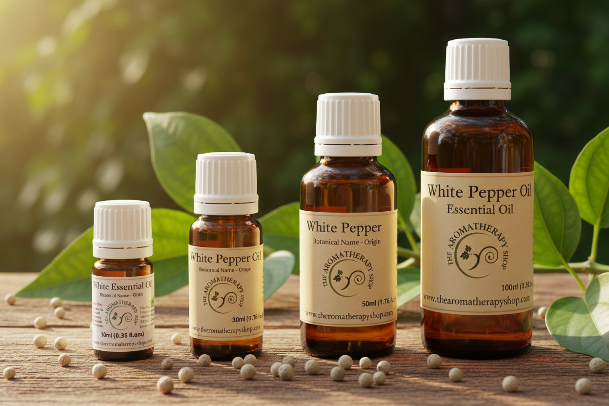 White Pepper Essential Oil with properly labeled bottles