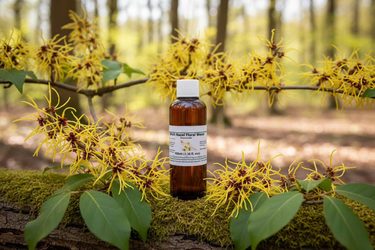 Witch Hazel Floral Water - Amber Bottle with Yellow and Brown Flowers