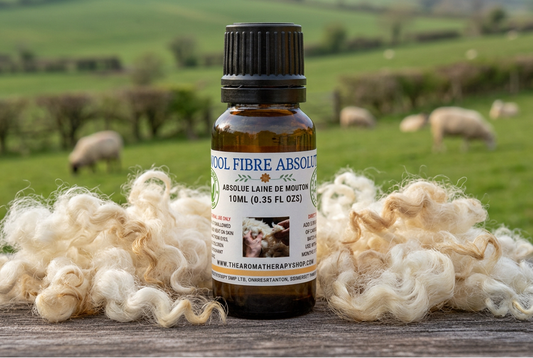 Wool Fibre Absolute showcase with natural fleece and a pastoral meadow background